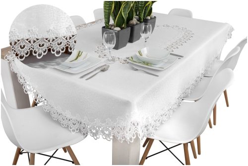 OBRUS GIPIURA PLAMOODPORNY 150x220 cm OWAL bijeli
