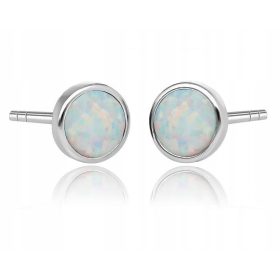 Srebreni naušnici s bijelim opalom, okrugli nitni (925)