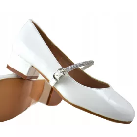   BIJELA Dječja Cipela s Srebrnim Remenom i Petom za Prvu Pričest | Ekološka Koža Vel. 35