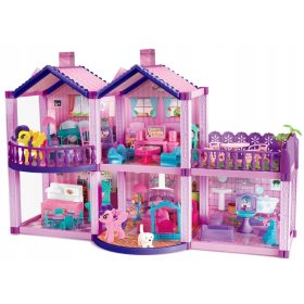 Dream Dollhouse with Terrace and Two Ponies 57 cm