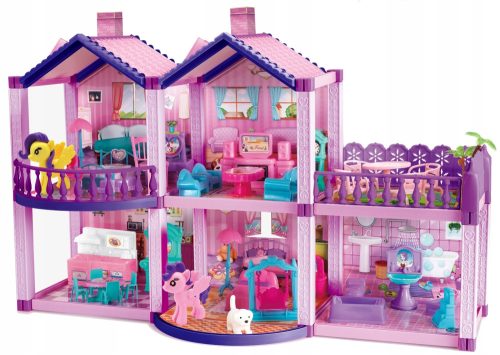 Dream Dollhouse with Terrace and Two Ponies 57 cm
