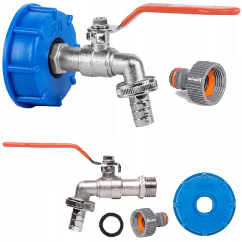 Set za IBC spremnik - Kran s S60x6 navojem i izlazom za GZ 3/4", priključak za crijevo 1/2" i nippel