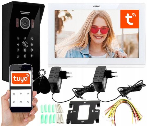 eura Connect Jednorodzinny Wideodomofon Dotykowy WiFi HD z Szyfratorem I Brelokami RFID, bijeli