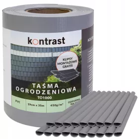 Kontrastna traka za ogradu 35 m x 19 cm sa sivim kopčama