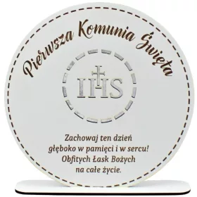   Personalizirani suvenir za prvu svetu pričest s kružnim graviranjem na postolju za želje