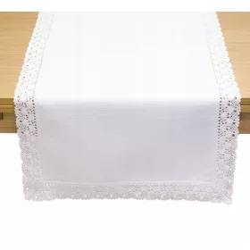   Luksuzni bijeli stolni stalak 240 x 40 cm otporan na mrlje s čipkom