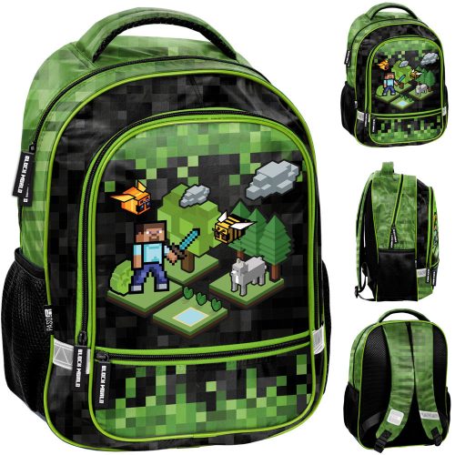Minecraft Pixel školski ruksak PP23GE-116 crno-zelene boje s reflektirajućim elementima i 3D dizajnom, idealan za prva tri razreda osnovne škole. Ovaj ruksak marke Paso je izrađen od visokokvalitetnih