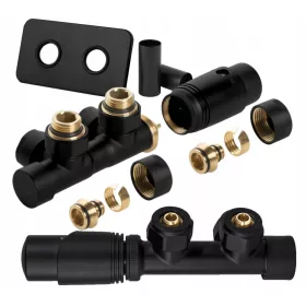   TERMOSTATSKI VENTIL ZA RADIJATOR | ZAWÓR TERMOSTATYCZNY CZARNY MAT DUOPLEX+MASKOWNICA PROSTOKĄTNA ️ ZESTAW PODŁACZENIE NA PEX. Premium univerzalni crni mat termostatski ventil s mogućnošću pričvršćiv