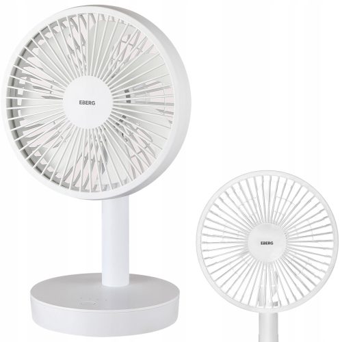 EBERG TES bežični stolni ventilator bijele boje s baterijom EBERG TES je inovativan, prijenosni bežični stolni ventilator koji donosi osvježavajući zrak gdje go