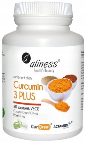 Aliness Curcumin 3 PLUS s Kurkuminom i Piperinom, 60 kapsula