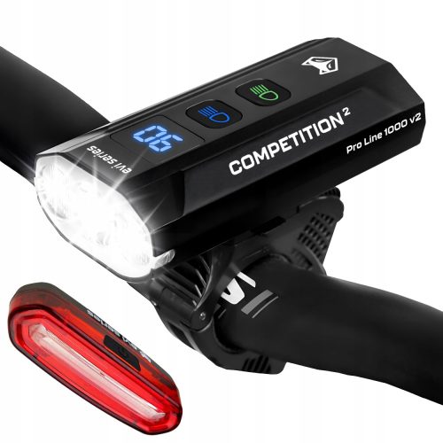  EVI Light COMPETITION2 pro line rasvjeta za bicikle 1200 lm baterija + Evi serija iLIGHT pro stražnja biciklistička rasvjeta 120 lm baterija