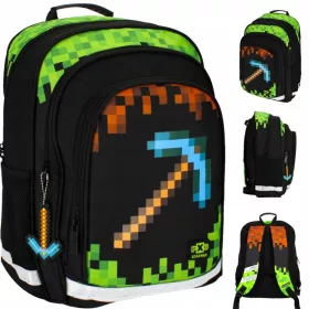   Minecraft Pixel Game School Backpack Starpak Black, Brown & Beige, Green Shades 20L