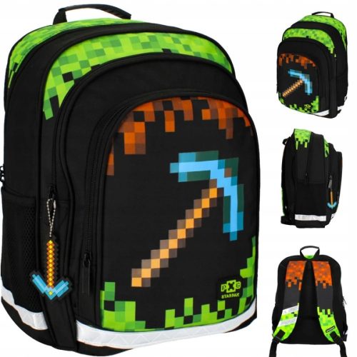 Minecraft Pixel Game School Backpack Starpak Black, Brown & Beige, Green Shades 20L