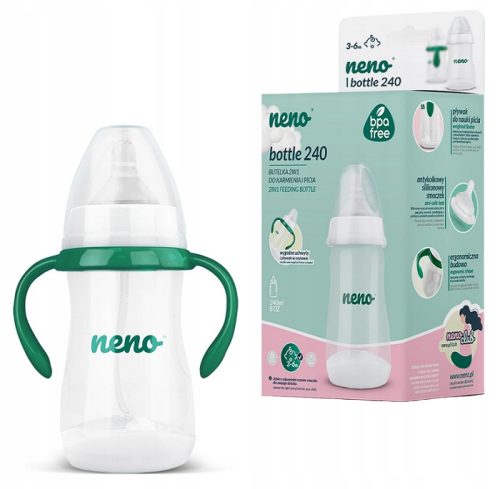 NENO Bočica za Hranjenje i Učenje Pijenja 240 ml | Bočica s Ručkama za Djecu 3M+ SKALA