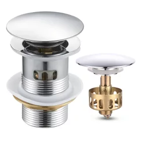   Klik-Klak čep za umivaonik s automatskim preljevom i cjedilom, srebrni