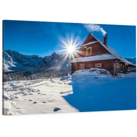   SLIKA NA PLATNU 120x80 - Rustikalna koliba usred zimskih planina