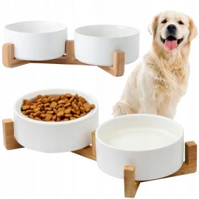    DUPLA KERAMIČKA POSUDA ZA PSE I MAČKE KERAMIČKE ZDJELICE NA STALKU 2x400ml