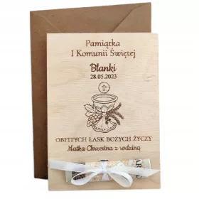   Suvenir za Prvu Svetu Pričest, Personalizirana Drewnena Kartica za Pieniądze