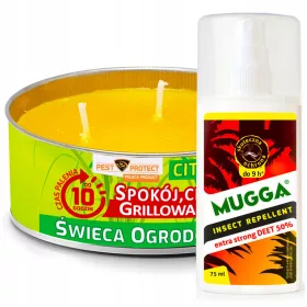    Mugga Deet sprej protiv komaraca i krpelja 50% 75 ml + Svijeća protiv komaraca i muha Mosquito Killers 0,2 kg 380 ml