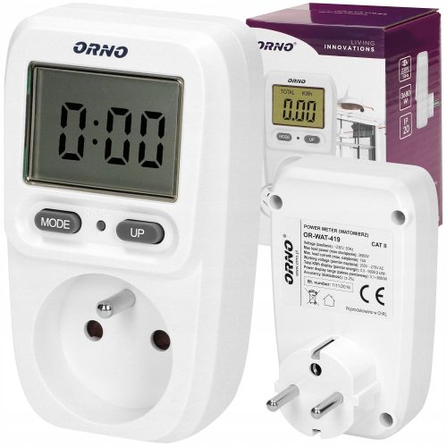 ORNO OR-WAT-419 Watomierz Miernik Licznik Zužycia Prądu Električne Energije LCD 16A 3680W
