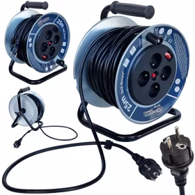   Produžni kabel u kolutu, vrtni čuvari 25 m, 4 utičnice, crni