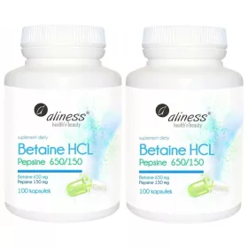   Aliness Betaina HCL i Pepsin 650/150 mg - Podrška za probavu i umor - 200 kapsula