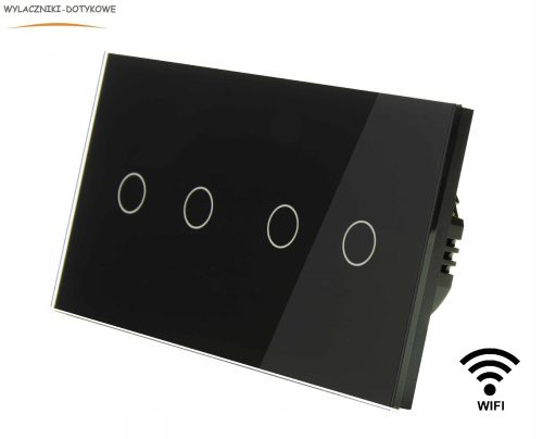 Quadro Smart WiFi prekidač bez N (2+2) Tuya Smart Life dodirno staklo crni