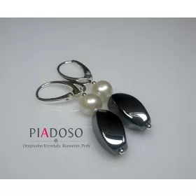 SREBRNE NAUŠNICE SA HEMATITOM I BISERIMA