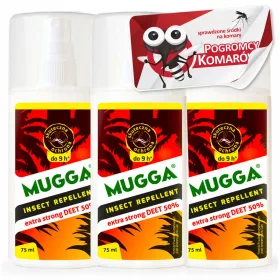   Sredstvo protiv insekata - 3× Mugga Deet sprej protiv komaraca i krpelja 50% 75 ml + Samoljepljive etikete u pravokutnim listovima 1 kom.