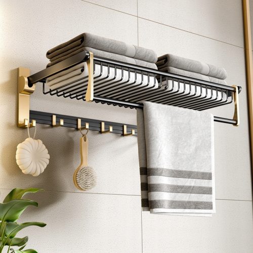 ZIDNA VJEŠALICA ZA RUČNIKE Loft, crno zlato, 50 cm
