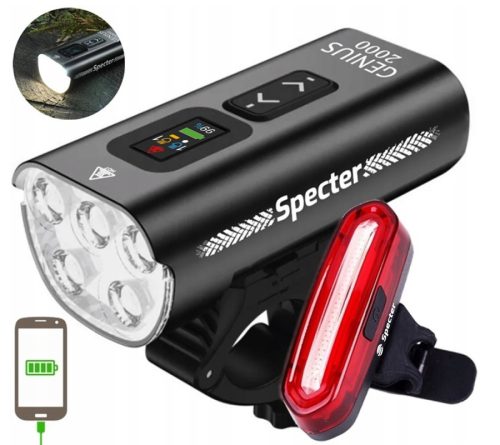  Spectre GENIUS rasvjeta za bicikl 2000 lm USB + Spectre YQ-Y19 rasvjeta za bicikl 120 lm baterija