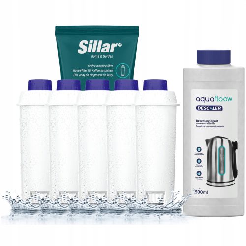 Vodeni filteri Sillar 5_SIL001 za DeLonghi aparate za kavu + AquaFloow sredstvo za uklanjanje kamenca - 0,5l