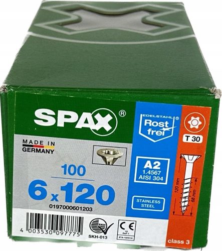 Spax vijci za drvo od nehrđajućeg čelika 6x120 mm 100 kom.