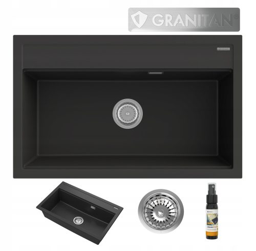 Granitan ASTI crni granit sudoper s jednom velikom koritom i kromiranim sifonom