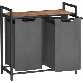    Vasagle samostojeća košara za rublje 92l, crna, nijanse smeđe i bež, nijanse sive i srebrne