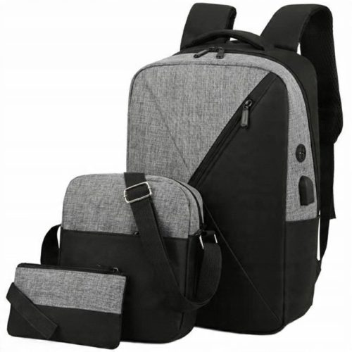 Versatilni 3u1 set: ruksak, torba i torbica u sivo-crnoj boji