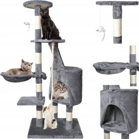   Purlov Cat Tower 118 cm - Drapak za mačke s kućicom, igračkom i drvenim stupom