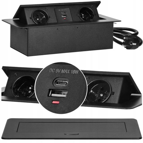 GNIAZDO CHOWANE WPUSZCZANE W BLAT NABLATOWE Z ŁADOWARKĄ USB-C + USB-A