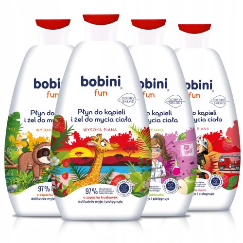 Dječji gel za kupanje Bobini Fun 2u1 Maxi Foam MIX 4x500