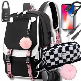   Velekomorni školski ruksak s USB portom i priborom za tinejdžere