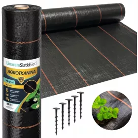   Agrotekstil - Poljoprivredna tkanina za malčiranje (protiv korova) Linar MeshNets crna 80 x 10000 cm 90 g/m² + KONE KONE ZA AGROTCANIC MREŽE ZA KRTICE 50 kom