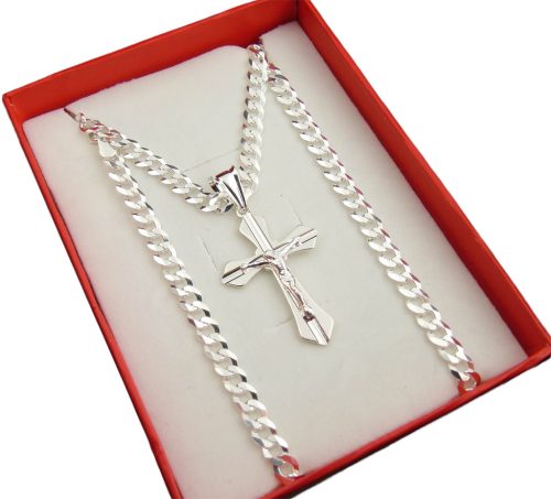 Srebrni lanac za muškarce s oklopom 55 cm i križem