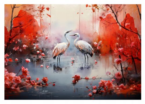 Zidni mural PTICE ŽDRALOVI Japanski vrt 368x254