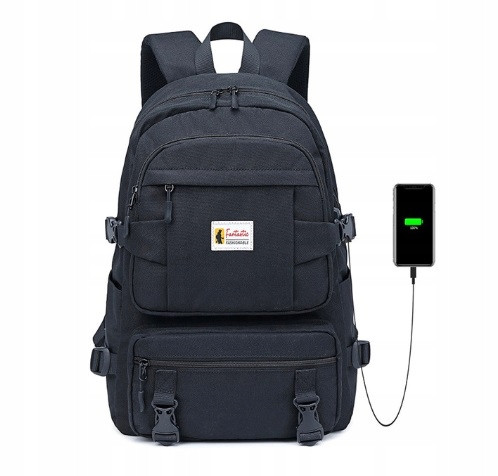 Višenamjenski školski ruksak s USB priključkom za laptop 35 l crni plavo crne boje