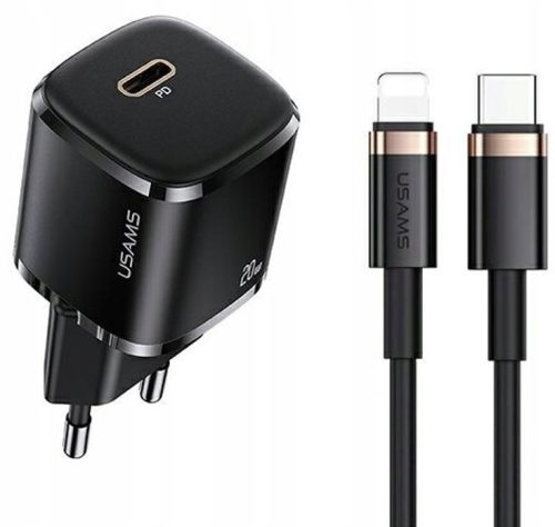 Usams 20W Punjač s USB-C portom i iPhone kabelom - Crni