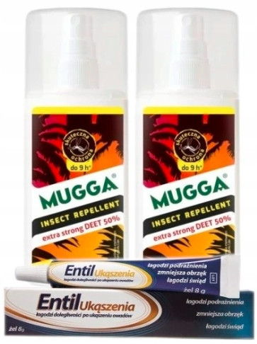Mugga 2x Sprej protiv komaraca i krpelja 50% + Entil gel za ugrize - Set od komaraca
