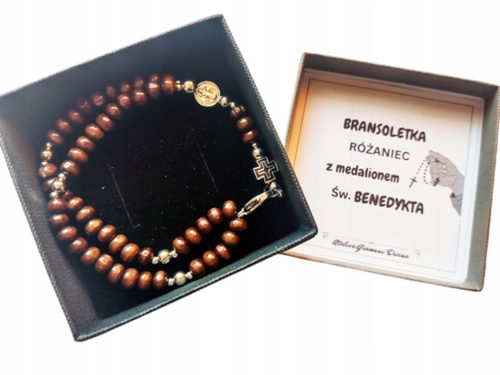 Ručna narukvica Sv. Benedikt, drvene perle, KRUNICA, FULL, 171S