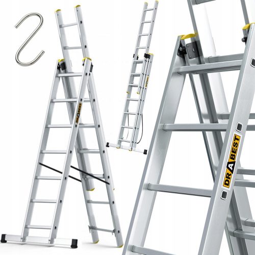 Drabest ljestve 5,05 m aluminijske 3 x 7 do 150 kg