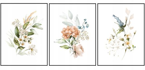 Poster set grafika s cvijećem, biljni triptih, bez okvira, 30 x 40 cm