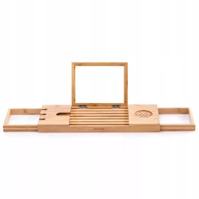 Polica za kadu od bambusa s produljivim postoljem i ručkom